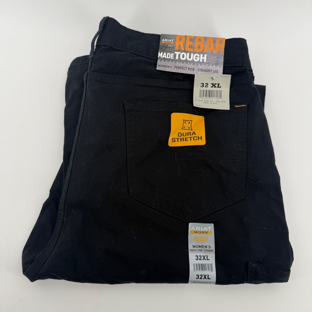 Ariat Rebar Made Tough Womens Work Pants 32 XL Black Straight Leg DuraStretch